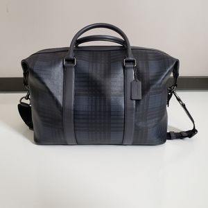 Coach Voyager Duffel Bag Leather Twill Plaid